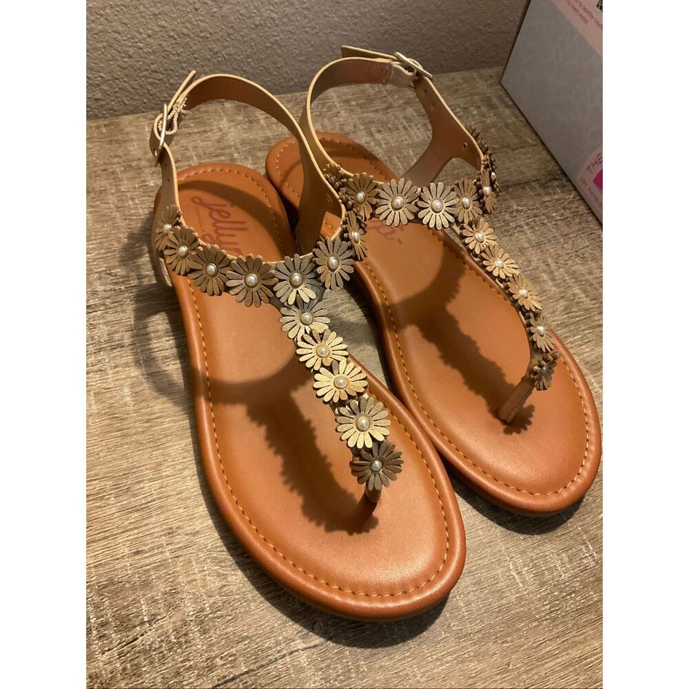 JELLYPOP Womens 8 Willomena Lt Gold Smooth Sandals - Picture 2 of 7